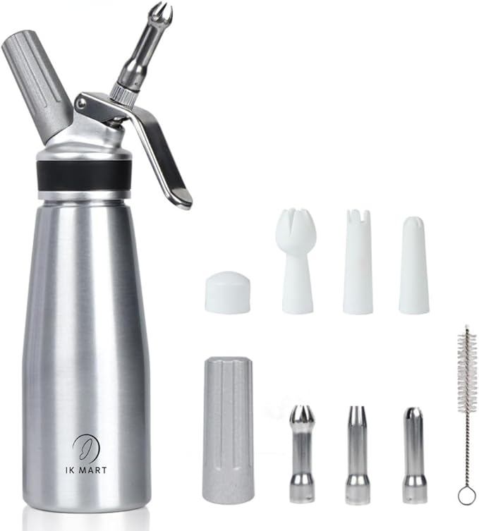 Professional Whipped Cream Dispenser – Aluminum Cream Whipper with 3 Nozzles – Heavy-Duty Dessert Topping Maker for Whipped Cream, Mousses, and Sauces – Ideal for Home or Commercial Use