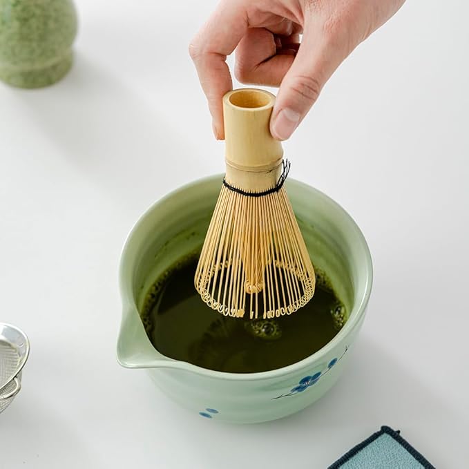 matcha whisk set, including matcha bowl, matcha whisk and stand, sieve, spoon, cloth mat, gift for matcha set(Light green)