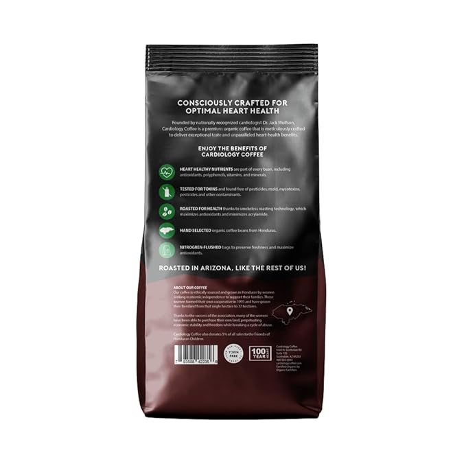 Cardiology Coffee – Decaf Coffee Beans – USDA Certified Organic, Mold Free 12oz Premium Whole Bean Coffee Medium Roast – Decaf Espresso Beans with Swiss Water Decaf and Antioxidant Benefits – Heart Healthy Lifestyle
