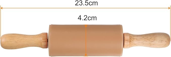 HARFINGTON Silicone Rolling Pins for Baking 9.25 Inch Non-Stick Silicone Surface Wooden Handle Rolling Pin Small Roller Playdough Rolling Pins for Fondant Kitchen Dough Pizza, Brown