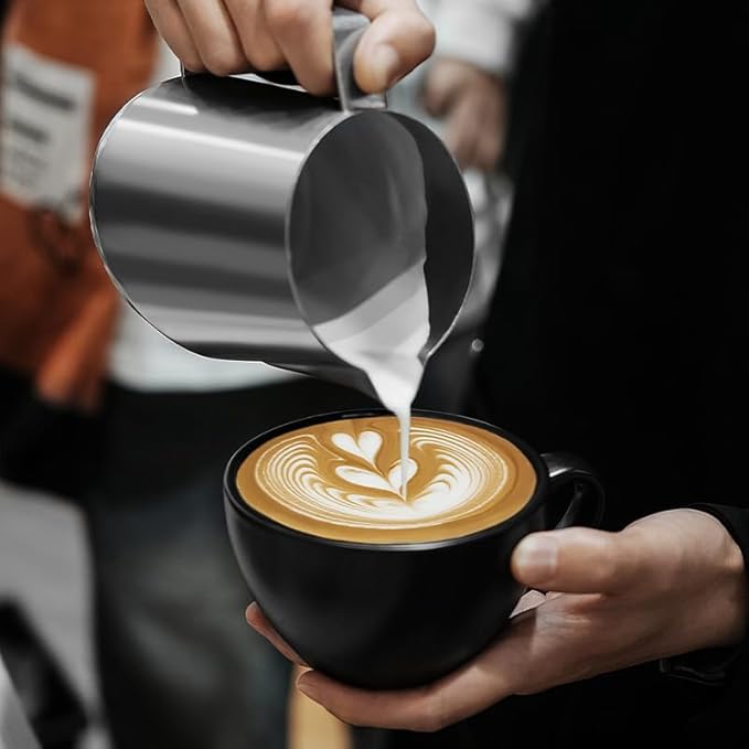 MHW-3BOMBER Milk Frothing Pitcher - 20oz/600ml Milk Frother Cup with U-Shaped Spout - SUS 304 Steaming Pitcher - Cappuccino Latte Art Cup for Barista - Quadrilateral Body - Glossy P5182-OS