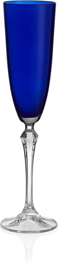 Barski Champagne Flute Glasses - Set of 4 - Blue Colored Cup with Clear Stem - Each Glass is 7 oz., for Prosecco, Sparkling Wine, Mimosas, Cocktails, Weddings Anniversaries - Made in Europe