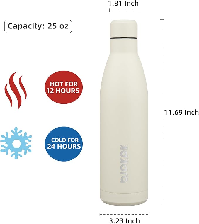 BJPKPK 25oz Insulated Water Bottle Double Wall Vacuum Insulated Stainless Steel Water Bottles for Spots Keep Cold and Hot,Beige