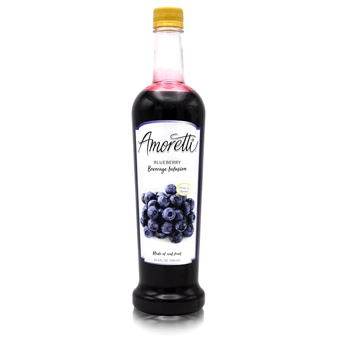 Amoretti - Blueberry Beverage Infusion Drink Mix & Water Enhancer with Pump for Flavoring Cocktails, Waters, Teas, and other Beverages, 94 Servings Per Bottle (750 ml), Preservative Free