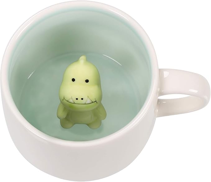 Dinosaur Ceramic Cup Hidden 3D Animal Inside Mug,12 oz Cute Cartoon Handmade Figurine Mugs,Christmas Birthday Surprise for Friends Family or Kids (Dinosaur)