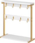 Coffee Mug Holder for Counter, 2 Tier Mug Tree Rack, with 8 Hook and 2 Open Shelves, Vintage Mug Holder Stand for Home Kitchen, White and Gold MH43DW