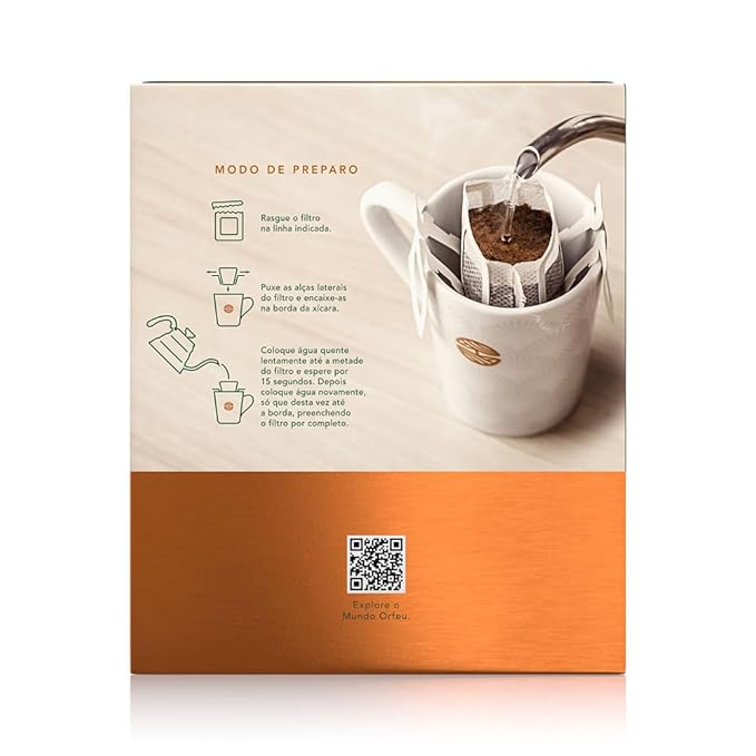 ORFEU - Special Coffee Classic Drip Sachet - 100% Arabica Coffee, Medium Roasted, Aroma of Floral, Fruity & Caramel, Balanced Acidity, Made In Brazil, Soft with Velvety Structure - 10 units, 100g