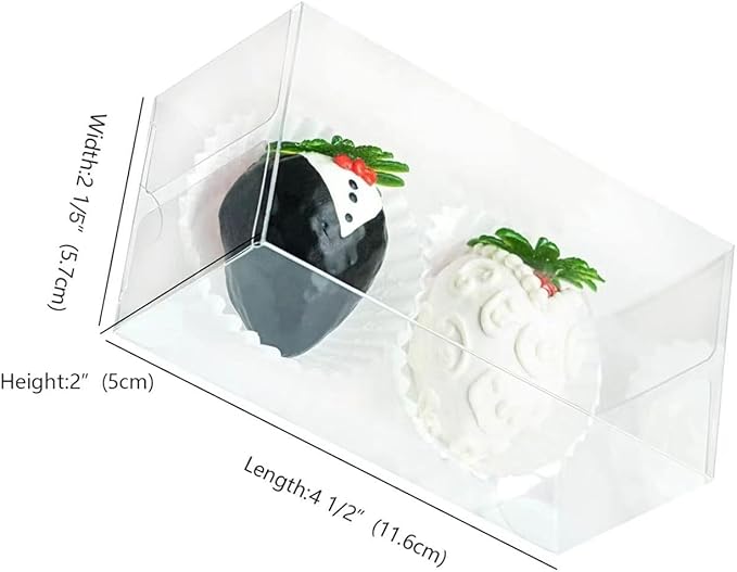 50 Pcs 4.5"x2.2"x2" Clear Chocolate Covered Strawberries Boxes for 2 Mini Cinnamon Roll Boxes for 4 Macaron Boxes for 4 Small Bakery Treat Box for Wedding Birthday Valentine Christmas Party