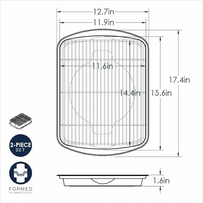 Nordic Ware Oven Crisp Baking Tray 2pc Set Includes Pan and Rack; Natural Aluminum For Air Frying, Crisping, Broiling, Baking