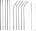 10 Pcs Stainless Steel Straws, Reusable Drinking Straws, 5 Straight + 5 Bent Metal Straws Set With 2 Pcs Cleaning Brushes (Silver, 10.5 Inch)