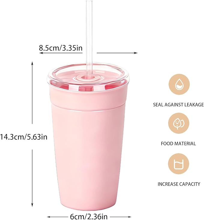 Clear Tumbler Cup, 16 oz Plastic Iced Coffee Cup with Lid and Straw, 6 Pack, Reusable and Dishwasher Safe, for Gatherings and Outdoor Adventures (6, Pink, White)