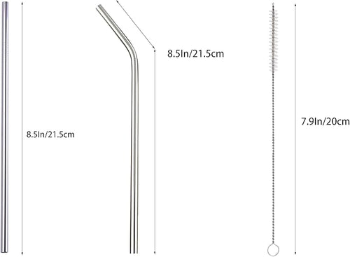 10 Pcs Stainless Steel Straws, Reusable Drinking Straws, 5 Straight + 5 Bent Metal Straws Set With 2 Pcs Cleaning Brushes (Silver, 8.5 Inch)