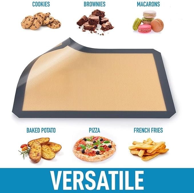 2 Pcs Silicone Fiber Baking Mat with Buckle,Corner Clip for Leak Proof Baking Pan or Unclip for Flat Baking Sheet Liner, Oven Liner (30X21cm,42x29.5cm) BPA-Free and Non-Stick