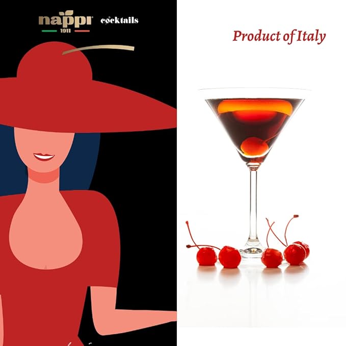 Nappi 1911, Maraschino Cocktail Cherries with Stem in Syrup, 13.76 oz (390 g) Jar, Product of Italy