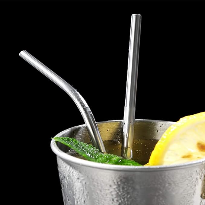 wholesale 25 Piece Set Stainless Steel Straws Long 8.5 Inch Drinking Metal Straws Reusable Drinking Straws for 20 OZ (10 Straight | 10 Bent | 5 Brushes)