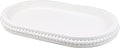 Oval Wood Serving Tray with Wooden Beads, Outdoor Farmhouse Decorative Tray for Ottoman, Coffee Table, Kitchen Counter Organizer, Home Decor(White)