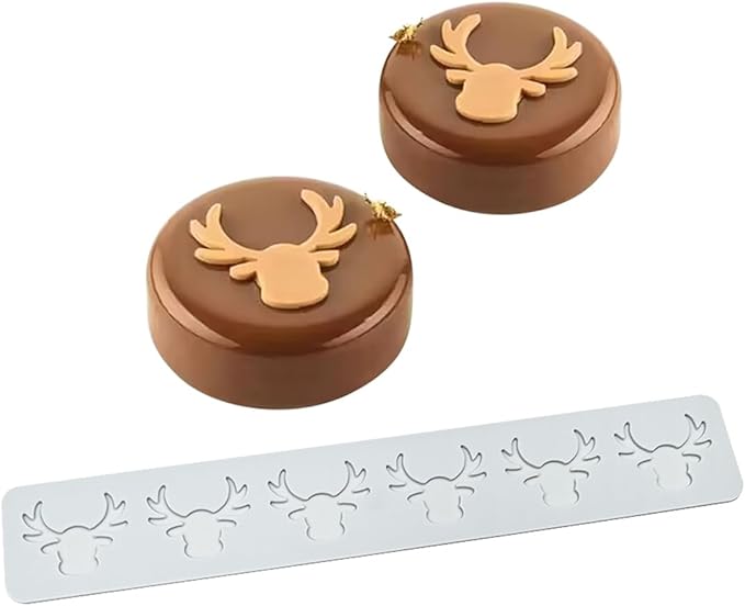 mostsom 3D Hollow Out Lace Mold Silicone Christmas Deer Head Shape Fondant Molds Chocolate Mould for Cake Pastry Decor Baking Gumpastes Moulds Decoration (N_ Deer Head)