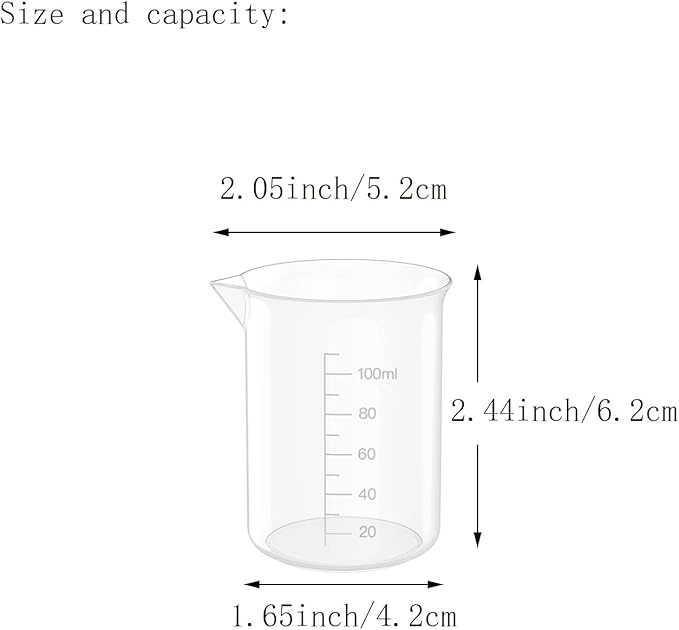 12 Pcs 3.4 Oz Transparent Lab Measuring Cup, 100ml Plastic Beaker Cups, for Science Experiment, Liquid Measuring