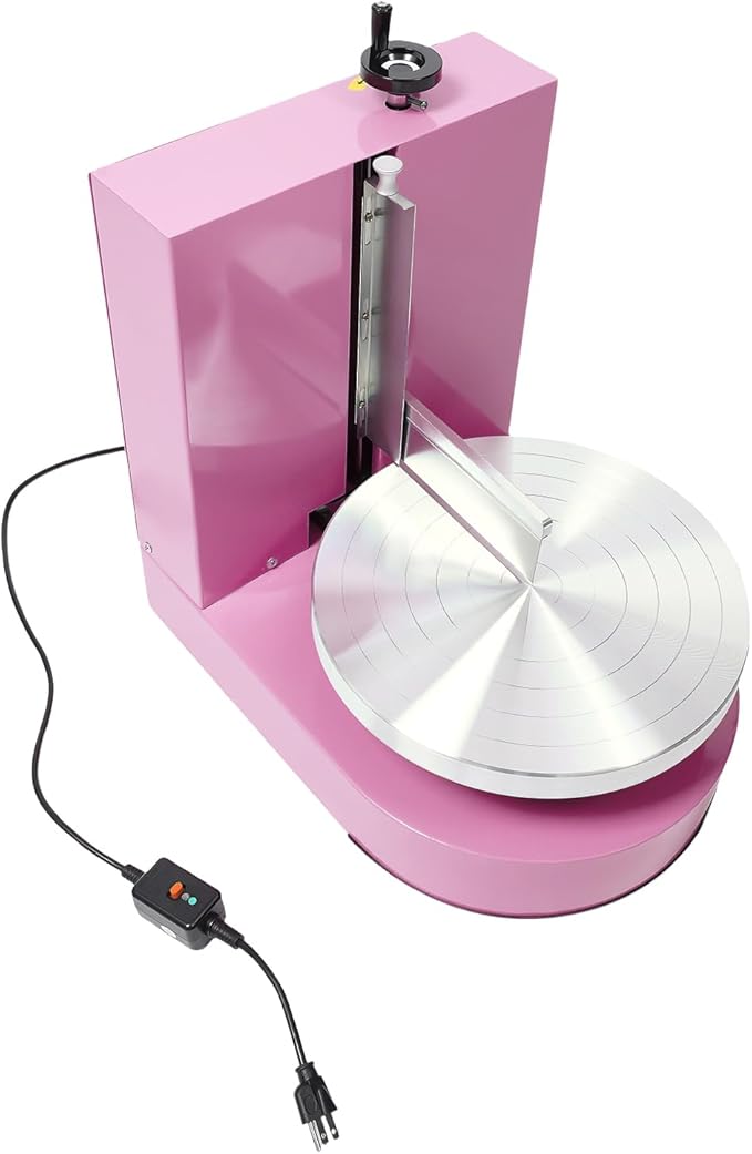 Cake Decorating Machine, 200W Electric Cake Cream Spreading Coating Machine with Adjustable Scraper, Turntable Cake Frosting Smoother, for 4-12in Cake, 60-320RPM (Pink)