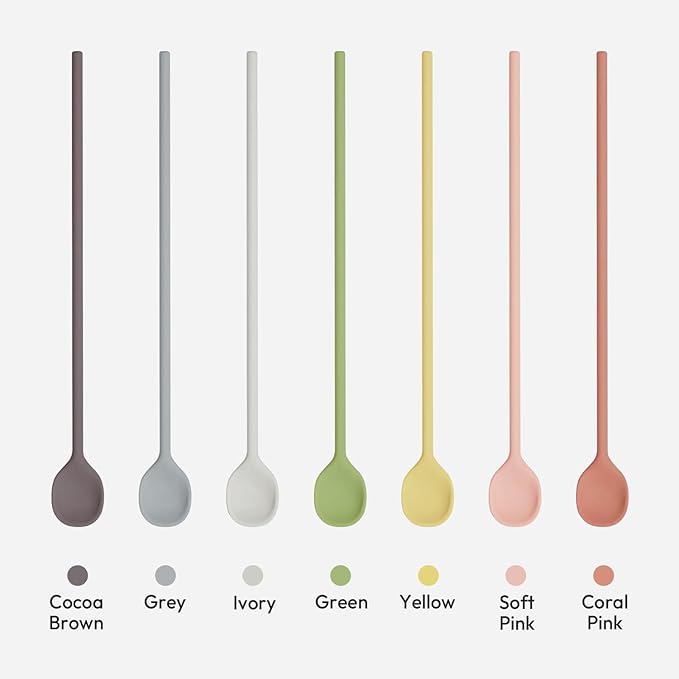 carrotez 9.9" Silicone coffee stirrer, Long Coffee Spoon, Reusable Iced Tea Spoon, Multipurpose Beverage Stirring Stick - Grey
