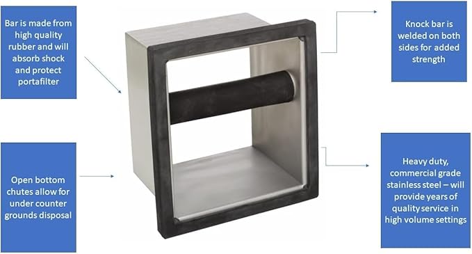 Rattleware Stainless Steel Open Bottom Knock Box Chute - For Home, Cafe, Restaurant, Hotel, Office, or Commercial Establishment - Trusted By Baristas Worldwide (6"x5.5"x4")