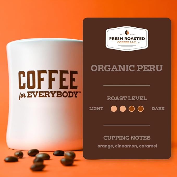 Fresh Roasted Coffee, Organic Peru | Mold & Myco 3rd Party Tested, USDA Organic, Kosher | Med Roast 12 oz Ground