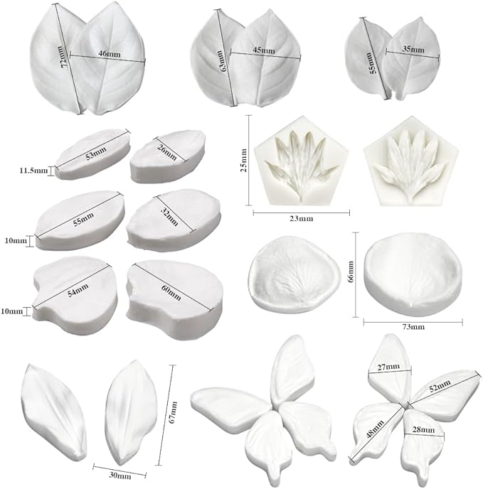 AK ART KITCHENWARE Silicone Veiner Stainless Steel Fondant Cutter Set for Gum Paste Flower Leaf Sugar Craft Tools Cake Decorating Supplies Silicone Veining Molds Moulds for Wedding with Christmas Box