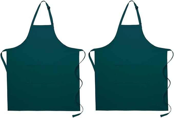 Pomp 2 Pack Premium Bib Aprons | Adjustable Neck + 2 Pockets | Water + Oil Resistance | Men & Women's Kitchen Cooking Aprons