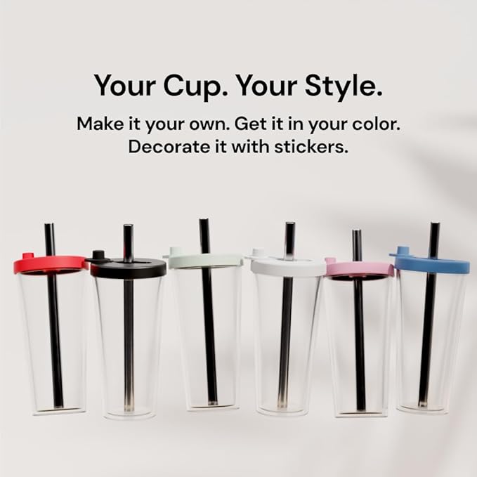 Dodoko Reusable Boba Cup and Straw Boba Tea Cup Bubble Tea Cup Reusable Iced Coffee Cup Cold Coffee Cup Smoothie Cup with Lid and Straw Smoothie Cup to go Smoothie Tumbler 17 oz - Bubble Pink
