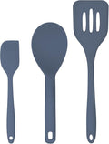 Silicone Utensils 3-Piece Set – Rubber Spatula, Slotted Turner, and Rice Paddle – Complete Heat-Resistant Set for Non-Stick Cookware – Kitchen Tools and Accessories for Cooking & Baking – Blue