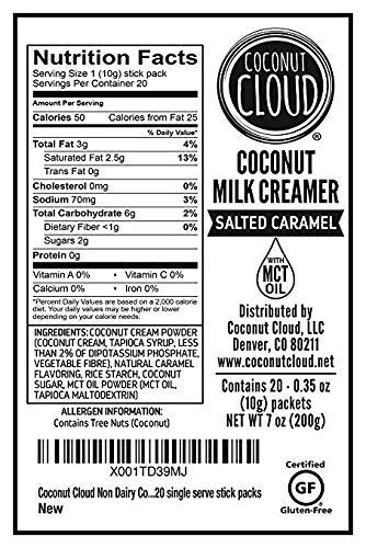Coconut Cloud: Vegan Assorted Coffee Creamer Pack. Dairy Free, Made from Coconut Powder Milk with MCT Oil | 20 each of Original,Vanilla & Salted Caramel Single Sticks, 60 servings