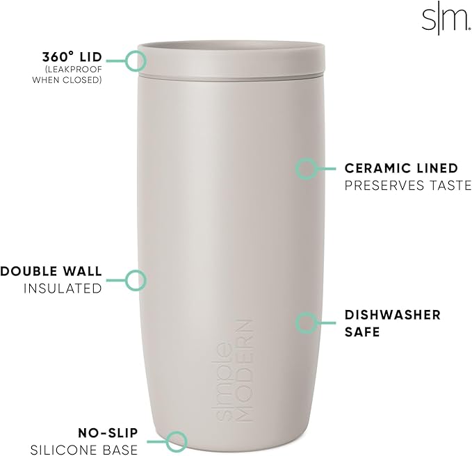 Simple Modern Voyager Signature | 16oz Travel Coffee Mug Tumbler with 360° Lid | Gifts for Women Men | Ceramic-Lined Insulated Stainless Steel Cold Brew Iced Coffee Cup | Marian Blue