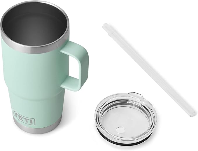 YETI Rambler 25 oz Tumbler with Handle and Straw Lid, Travel Mug Water Tumbler, Vacuum Insulated Cup with Handle, Stainless Steel, Seafoam