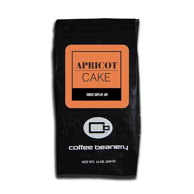 Apricot Cake Coffee by Coffee Beanery | 12oz Flavored Coffee Ground Medium Roast Coffee| 100% Specialty Arabica Coffee Ground | Gourmet Coffee | Flavored Ground Coffee Medium Roast
