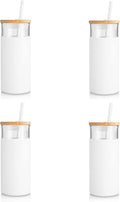 Tronco 20 oz Glass Tumbler Glass Water Bottle Straw Silicone Protective Sleeve Bamboo Lid - BPA Free -White/4 Pack