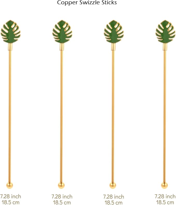 Palm leaf Drink Stirrer Sticks Stainless Steel Coffee Beverage Stirrers，Set of 4 Cocktail Swizzle Stick,7.5", Multicolor