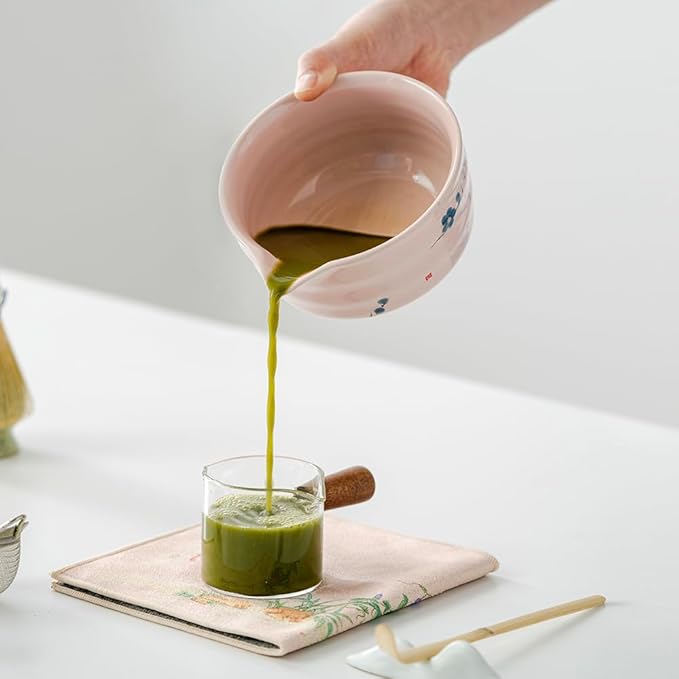 matcha whisk set,matcha set, including matcha bowl, matcha whisk and stand, sieve, spoon, cloth mat, gift for matcha lovers (pink)