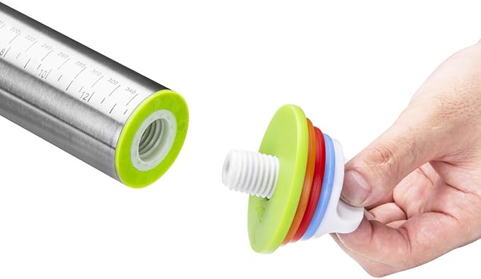 Rolling Pin and Pastry Baking Mat Set, Rolling Pins with Adjustable Thickness Rings, Stainless Steel Dough Roller for Baking Fondant, Pizza, Pie, Pastry, Pasta, Cookies (Red Mat)