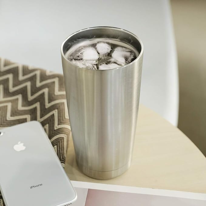 DOMICARE 20oz Stainless Steel Tumbler Bulk with Lid, Double Wall Vacuum Insulated Travel Mug, Powder Coated Coffee Cup, Stainless Steel, 8 Pack