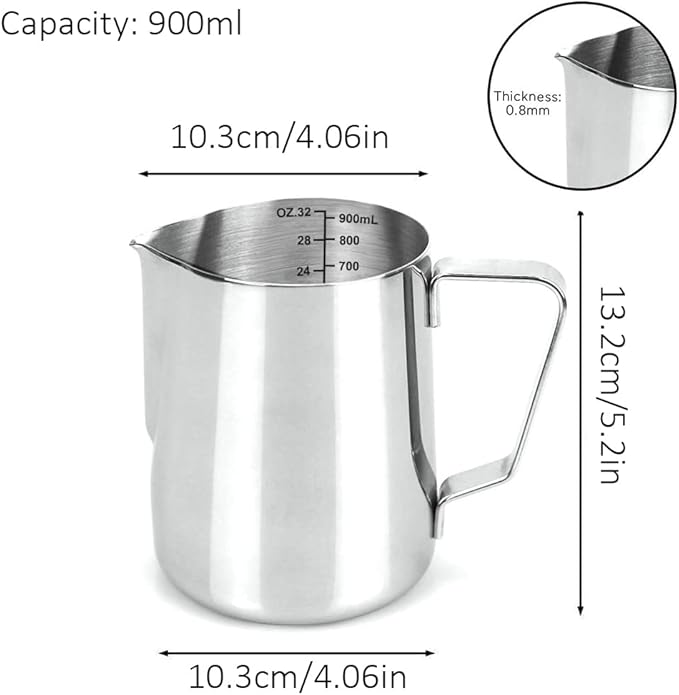 32oz Milk Frothing Pitcher, Stainless Steel Espresso Latte Cup Steaming Pitcher Creamer Cup, Milk Frother Cup Espresso Machine Accessories Barista Tools Jug for Coffee Cappuccino with Latte Art Pen
