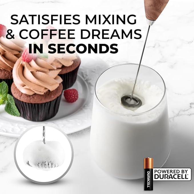 Zulay Kitchen Powerful Milk Frother Wand With 4 AA Duracell Batteries - Ultra Fast Handheld Drink Mixer - Electric Whisk Foam Maker for Coffee, Lattes, Cappuccino, Matcha & Creamer -