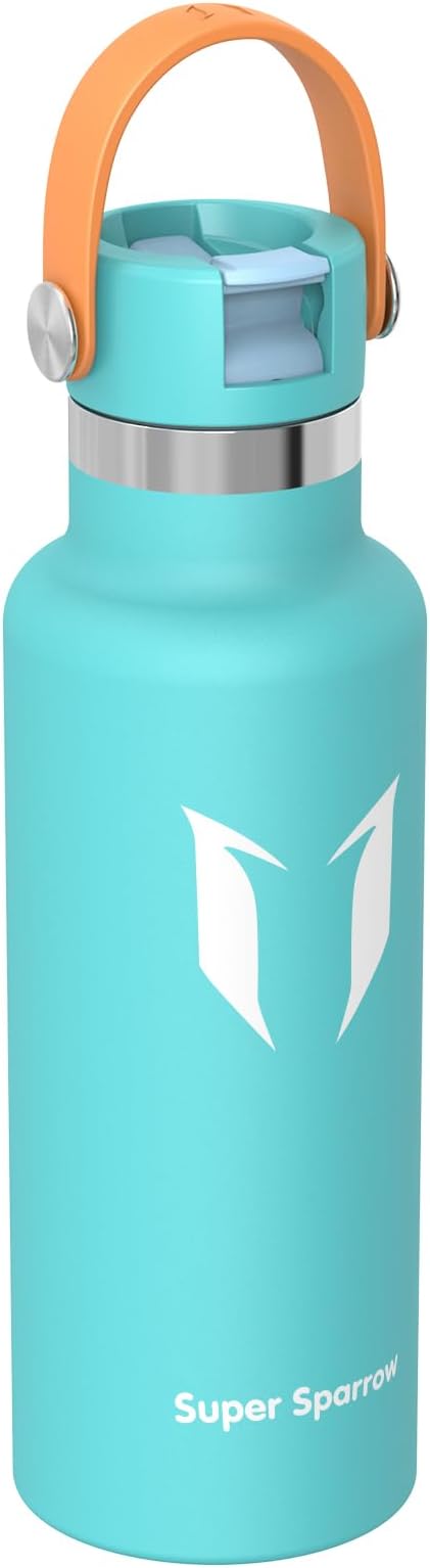 Super Sparrow Insulated Water Bottle - 17 Oz / 25 Oz / 32 Oz - Standard Mouth FlipFlow Flask - BPA Free, Leak Proof Drink Bottle- Ergonomic Straw Water Bottles for Work, Gym, Travel, Sports