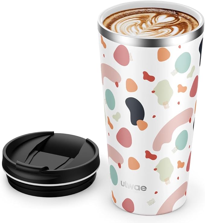 Insulated Coffee Mug with Ceramic Coating, 18oz Travel Mug with Leak-proof Lid, Vacuum Double-wall Tumbler, Stainless Steel Thermal Cup for Tea, Hot Cocoa, Cold Beverage, Ice Drinks