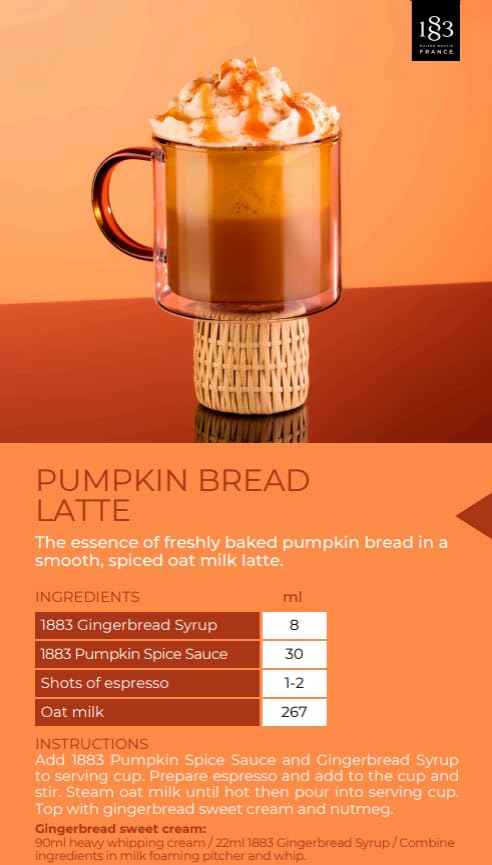 1883 Pumpkin Spice Syrup for Drinks – Authentic French Flavor, Perfect for Coffee, Lattes & Cocktails – 1 Liter Plastic Bottle – Made in France