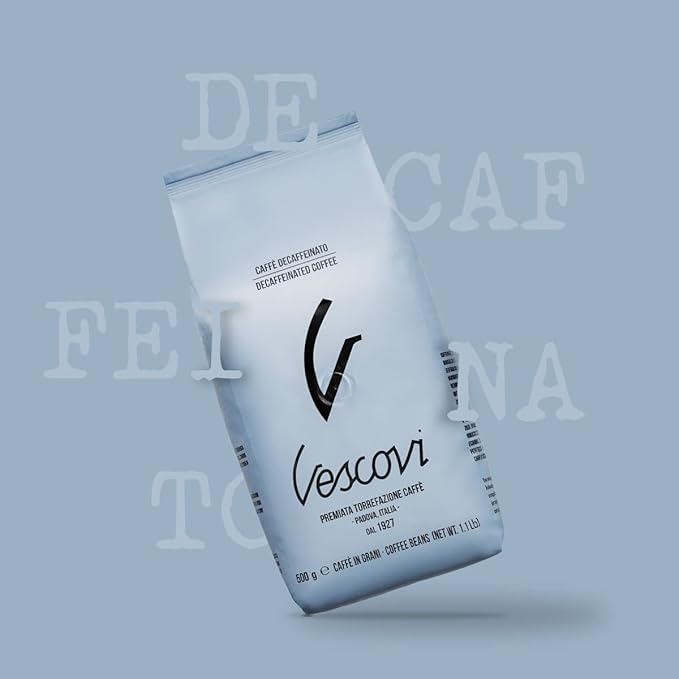V Vescovi Decaf Espresso Beans – Smooth & Balanced, Medium Roast, Roasted in Italy, 1.1 lb (500g) (Pack of 2)