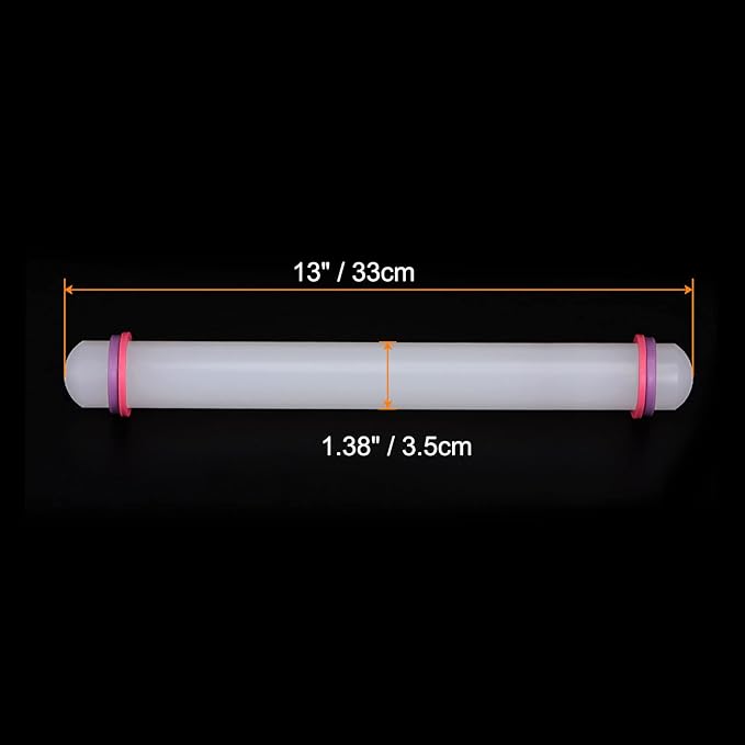 HARFINGTON Fondant Rolling Pin 13 Inch x 1.38 Inch Adjustable Guide Rings Non-Stick PP Plastic Fondant Roller Dough Roller Kitchen Decorating Tools for Cookie Pastry Pizza Clay