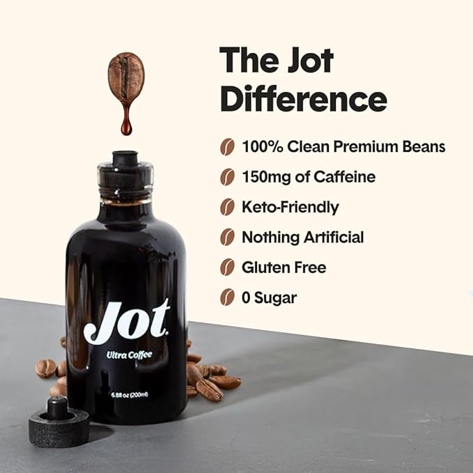Jot Coffee Concentrate (Mocha) High Caffeine Cold Brew Coffee Concentrate Liquid for Iced Coffees, Instant Espresso, Hot or Cold Instant Coffees - Makes 14 Cups, 150mg Caffeine/Tbsp, Sugar Free