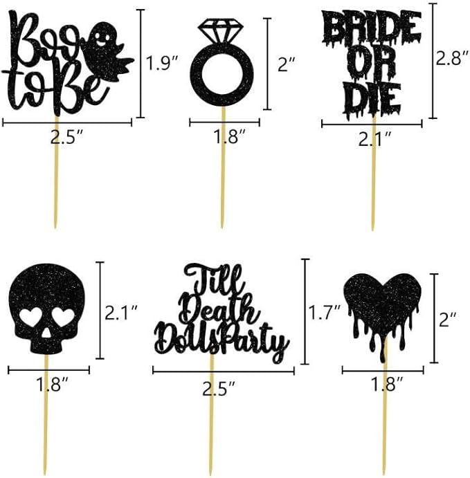 Halloween Bachelorette Cupcake Topper Boo To Be Ring Bride Or Die Skull Heart Blood Glitter Food Picks Horror Ghost Engagement Party Decorations Black