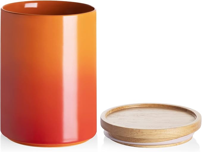 Sweejar Ceramic Food Storage Jar, Stackable Kitchen Canisters, Containers with Airtight Seal Wooden Lid for Serving Ground Coffee, Tea, Sugar, Salt and More - 28 Fl Oz (Gradient Orange)