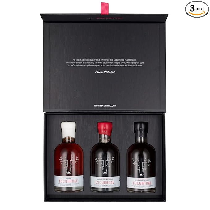 Escuminac, Canadian Maple Syrup Gift Set, 3 Harvests Included From Delicate to Strong Taste. 100% Pure & Organic.